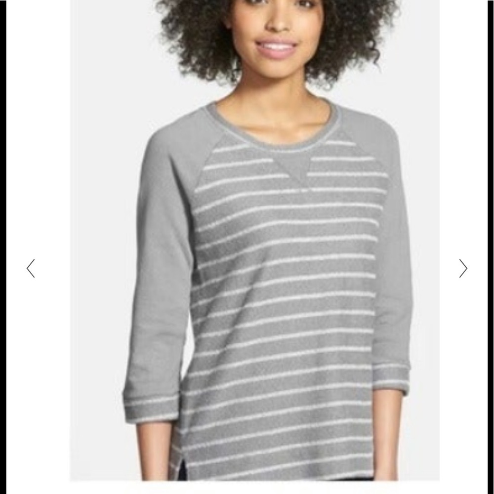 COPY - NYDJ French Terry Striped Top Grey XS